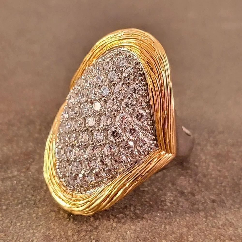 Sterling Two Tone CZ Invisible Set Statement Ring - Picture 4 of 9